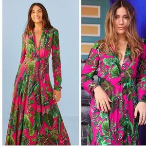 Farm Rio Pink Leaves Maxi dress sz S